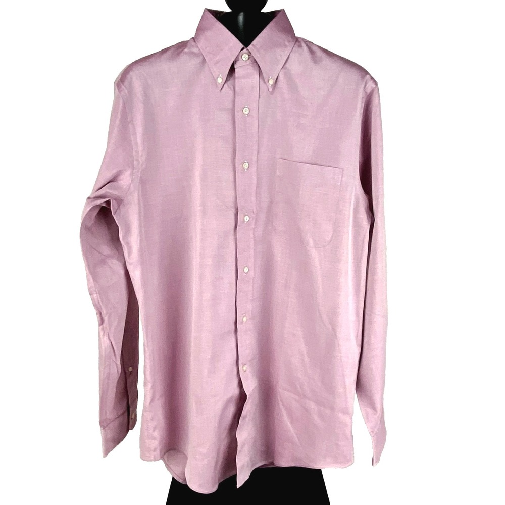 NEW Lands' End Long Sleeve Shirt Mens 15 33 M Reg Berry Easy Care Cotton Pocket